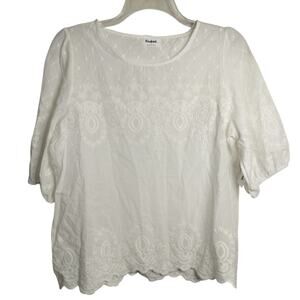 5143)Kindred Petite White Boho Peasant Embroidery Cotton Blouse  Large